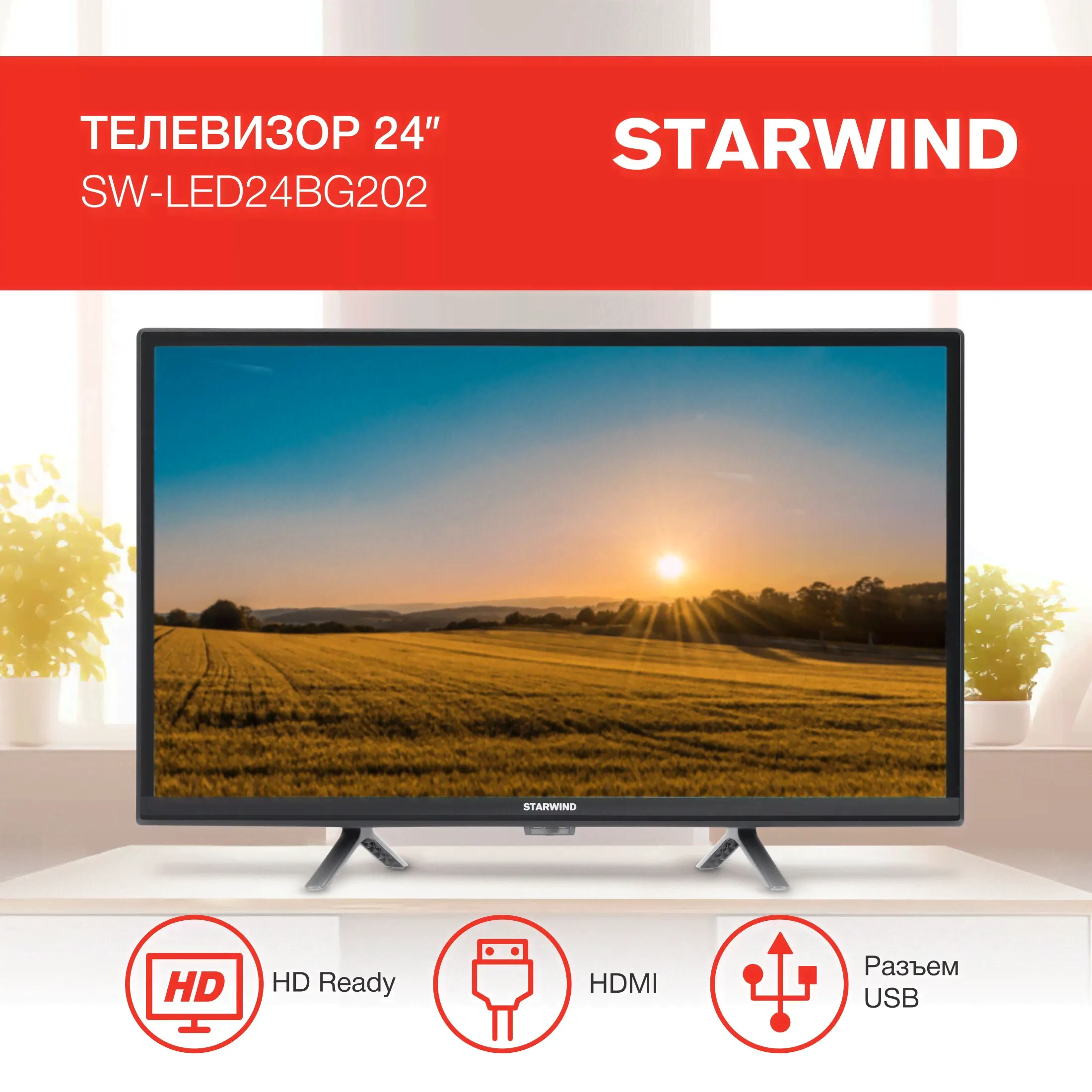 STARWIND Телевизор SW-LED24BG202 Slim Design 24" HD, черный