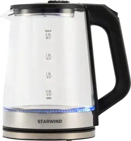 Чайник электрический StarWind SKG5778, 2000Вт, черный и прозрачный