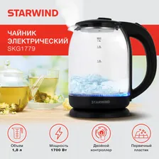 Чайник электрический Starwind SKG1779 прозрачный/черный, стекло